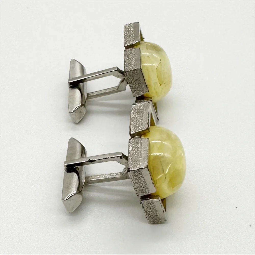 Vintage Swank Australian Opal Half Globe Silver Tone Cufflinks